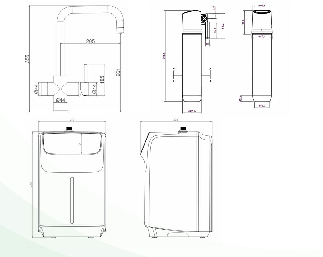 Impromta | Biometric Fingerprint 3-in-1 Kitchen Tap Kit | Square Neck | Chrome