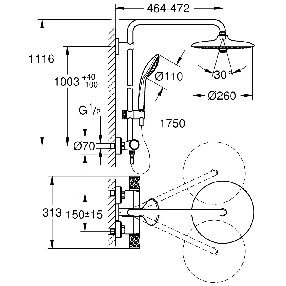 Grohe Euphoria 260 CoolTouch Thermostatic Shower System 27296003