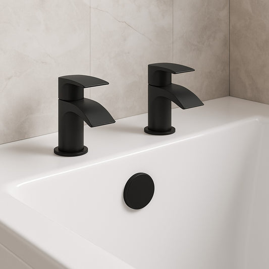 Belantia Matt Black Bath Taps (Pair) Hot and Cold Separates