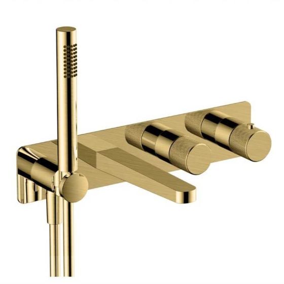RAK Ceramics Amalfi Horizontal Dual Outlet Thermostatic Concealed Shower Valve with Handset & Bath Spout - Brushed Gold - RAKAMA3306G
