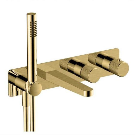 RAK Ceramics Amalfi Horizontal Dual Outlet Thermostatic Concealed Shower Valve with Handset & Bath Spout - Brushed Gold - RAKAMA3306G