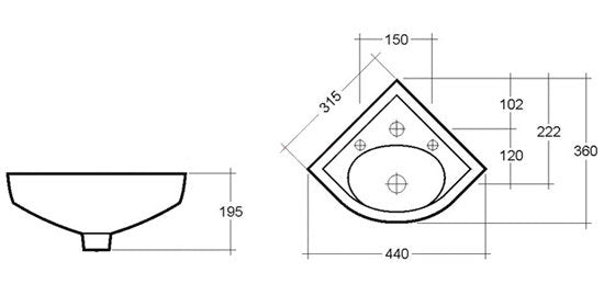 RAK Compact Corner Basin 1 Tap Hole