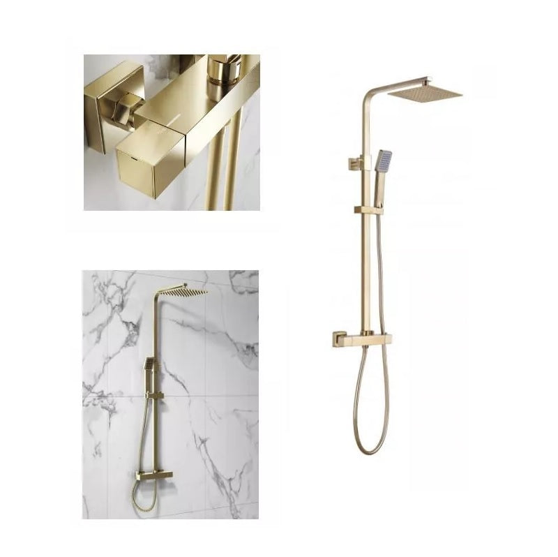 Complete Brushed Brass Tap Bathroom Suite, 1700 Bath, Shower Screen, Toilet, Basin and Pedestal, Brass Mura Taps, Thermostatic Shower, Wastes