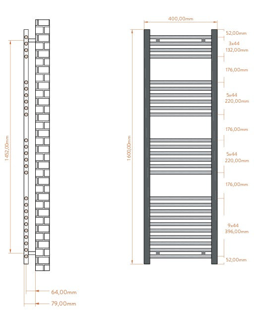 Aspire 1600 x 400mm Towel Radiator Chrome