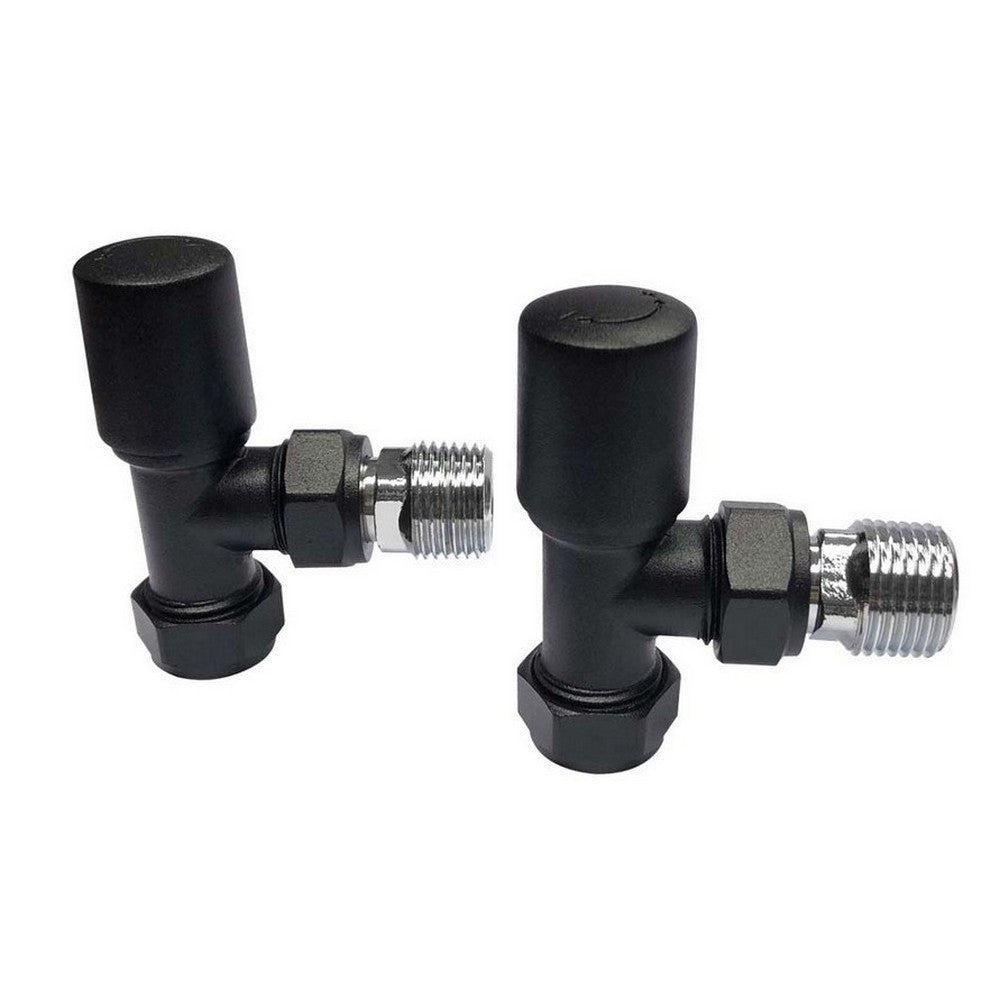 Noir Matt Black Angled Radiator Valves Inc Pipe Covers and Collars