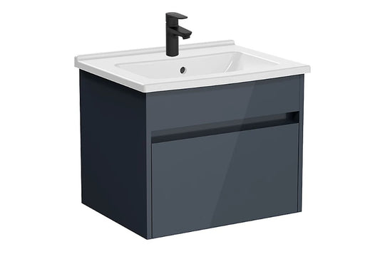VitrA S50 Gloss Anthracite High Gloss 600mm Wall Hung 1-Drawer Vanity Unit inc Basin
